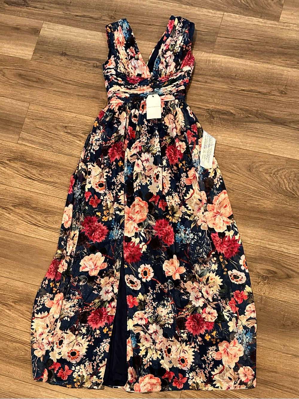 NWT! Dress the Population Jaclyn Navy Floral V-Neck Maxi Dress XXS - Picture 3 of 11